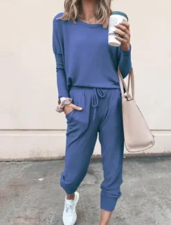 New Women's Pajamas Pajama Top and Pant Sets Pure Color Fashion Casual Soft Home Daily Bed Breathable Crew Neck Long Sleeve T shirt Tee Pant Pocket Elastic Waist Summer Spring Women Pajama-Setter