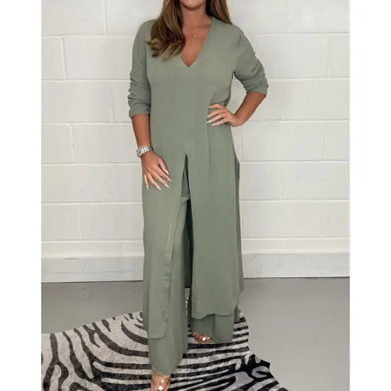 Sale Women's Pajamas Pajama Top and Pant Sets 2 Pieces Pure Color Fashion Casual Soft Home Daily Bed Breathable V Wire Long Sleeve T shirt Tee Pant Summer Spring Women Two Piece Sets