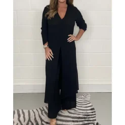 Sale Women's Pajamas Pajama Top and Pant Sets 2 Pieces Pure Color Fashion Casual Soft Home Daily Bed Breathable V Wire Long Sleeve T shirt Tee Pant Summer Spring Women Two Piece Sets