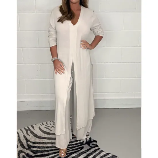 Sale Women's Pajamas Pajama Top and Pant Sets 2 Pieces Pure Color Fashion Casual Soft Home Daily Bed Breathable V Wire Long Sleeve T shirt Tee Pant Summer Spring Women Two Piece Sets