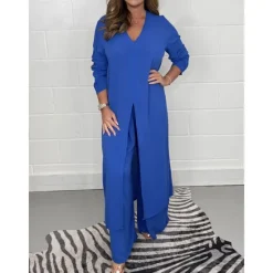 Sale Women's Pajamas Pajama Top and Pant Sets 2 Pieces Pure Color Fashion Casual Soft Home Daily Bed Breathable V Wire Long Sleeve T shirt Tee Pant Summer Spring Women Two Piece Sets