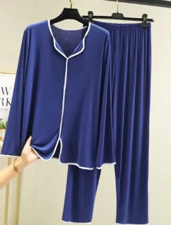 Outlet Women's Pajamas Pajama Top and Pant Sets 2 Pieces Pure Color Fashion Casual Soft Home Daily Bed Modal Breathable Lapel Long Sleeve Pant Summer Spring Home Outfits Women Pajama-Setter