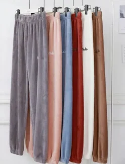 Hot Women's Pajamas Pants Letter Plush Casual Comfort Home Daily Bed Coral Fleece Coral Velvet Warm Pant Fall Winter Home Outfits Women Sleepwear