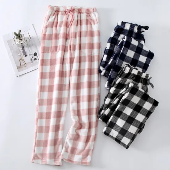 Outlet Women's Pajamas Pants Nighty Pjs 1 PCS Grid / Plaid Fashion Simple Comfort Party Home Bed Flannel Warm Breathable Long Pant Elastic Waist Print Pocket Fall Winter Home Outfits Women Sleepwear