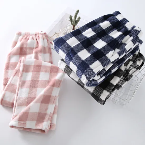 Outlet Women's Pajamas Pants Nighty Pjs 1 PCS Grid / Plaid Fashion Simple Comfort Party Home Bed Flannel Warm Breathable Long Pant Elastic Waist Print Pocket Fall Winter Home Outfits Women Sleepwear