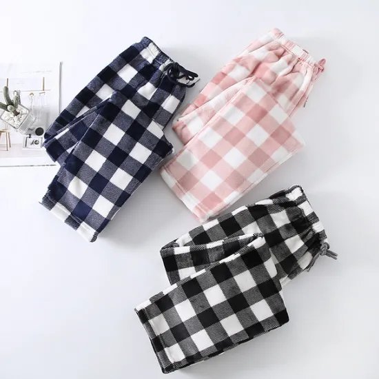 Outlet Women's Pajamas Pants Nighty Pjs 1 PCS Grid / Plaid Fashion Simple Comfort Party Home Bed Flannel Warm Breathable Long Pant Elastic Waist Print Pocket Fall Winter Home Outfits Women Sleepwear