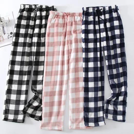 Outlet Women's Pajamas Pants Nighty Pjs 1 PCS Grid / Plaid Fashion Simple Comfort Party Home Bed Flannel Warm Breathable Long Pant Elastic Waist Print Pocket Fall Winter Home Outfits Women Sleepwear