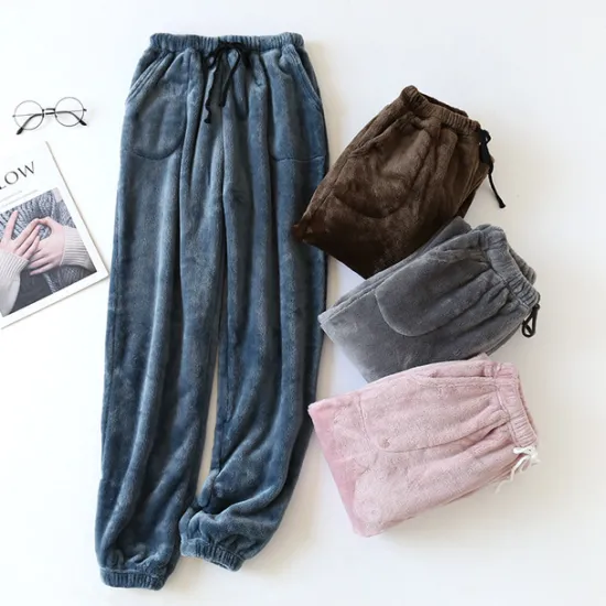 Clearance Women's Pajamas Pants Pjs Pure Color Simple Plush Comfort Home Daily Bed Fleece Gift Long Pant Elastic Waist Fall Winter Home Outfits Women Sleepwear