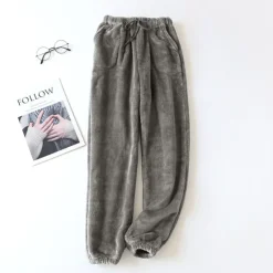 Clearance Women's Pajamas Pants Pjs Pure Color Simple Plush Comfort Home Daily Bed Fleece Gift Long Pant Elastic Waist Fall Winter Home Outfits Women Sleepwear