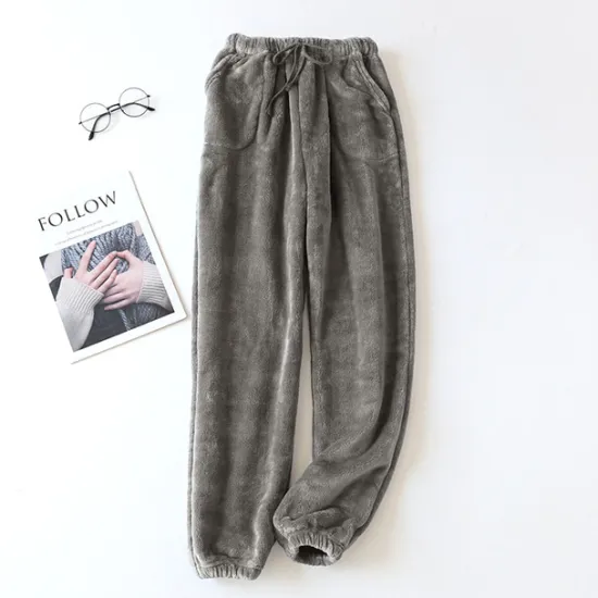Clearance Women's Pajamas Pants Pjs Pure Color Simple Plush Comfort Home Daily Bed Fleece Gift Long Pant Elastic Waist Fall Winter Home Outfits Women Sleepwear