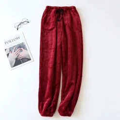 Clearance Women's Pajamas Pants Pjs Pure Color Simple Plush Comfort Home Daily Bed Fleece Gift Long Pant Elastic Waist Fall Winter Home Outfits Women Sleepwear
