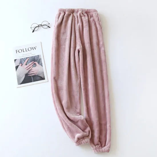 Clearance Women's Pajamas Pants Pjs Pure Color Simple Plush Comfort Home Daily Bed Fleece Gift Long Pant Elastic Waist Fall Winter Home Outfits Women Sleepwear