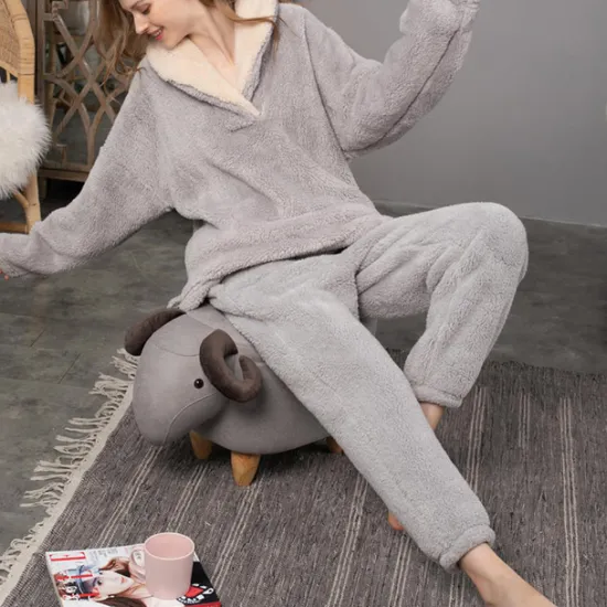 Women's Pajamas Pjs Sets 2 Pieces Pure Color Fashion Plush Comfort Home Vacation Fleece V Wire Long Sleeve Pullover Pant Elastic Waist Fall Winter Home Outfits Women Pajama-Setter
