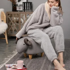 Women's Pajamas Pjs Sets 2 Pieces Pure Color Fashion Plush Comfort Home Vacation Fleece V Wire Long Sleeve Pullover Pant Elastic Waist Fall Winter Home Outfits Women Pajama-Setter