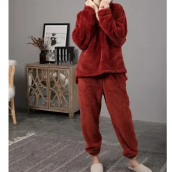 Women's Pajamas Pjs Sets 2 Pieces Pure Color Fashion Plush Comfort Home Vacation Fleece V Wire Long Sleeve Pullover Pant Elastic Waist Fall Winter Home Outfits Women Pajama-Setter