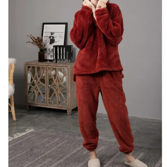 Women's Pajamas Pjs Sets 2 Pieces Pure Color Fashion Plush Comfort Home Vacation Fleece V Wire Long Sleeve Pullover Pant Elastic Waist Fall Winter Home Outfits Women Pajama-Setter
