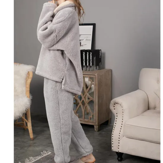 Women's Pajamas Pjs Sets 2 Pieces Pure Color Fashion Plush Comfort Home Vacation Fleece V Wire Long Sleeve Pullover Pant Elastic Waist Fall Winter Home Outfits Women Pajama-Setter