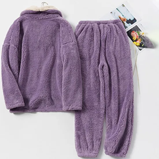 Women's Pajamas Pjs Sets 2 Pieces Pure Color Fashion Plush Comfort Home Vacation Fleece V Wire Long Sleeve Pullover Pant Elastic Waist Fall Winter Home Outfits Women Pajama-Setter