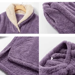 Women's Pajamas Pjs Sets 2 Pieces Pure Color Fashion Plush Comfort Home Vacation Fleece V Wire Long Sleeve Pullover Pant Elastic Waist Fall Winter Home Outfits Women Pajama-Setter