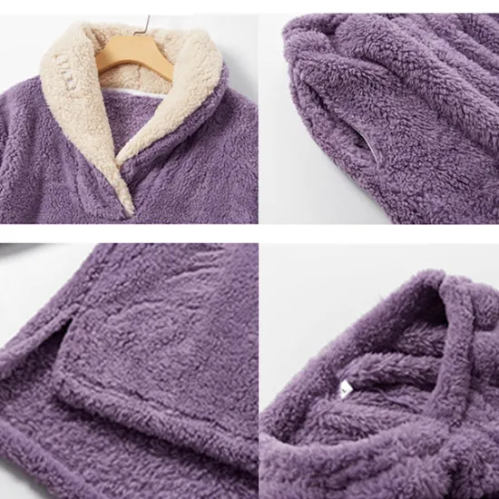 Women's Pajamas Pjs Sets 2 Pieces Pure Color Fashion Plush Comfort Home Vacation Fleece V Wire Long Sleeve Pullover Pant Elastic Waist Fall Winter Home Outfits Women Pajama-Setter