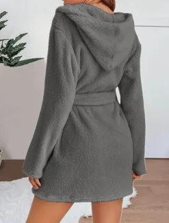 Sale Women's Pajamas Robe Bathrobe Robes Gown Pure Color Casual Comfort Soft Home Daily Bed Coral Fleece Coral Velvet Terry Warm Hoodie Long Sleeve Pocket Fall Winter Home Outfits Women Pajama-Setter