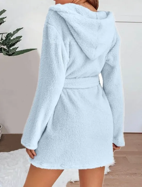 Sale Women's Pajamas Robe Bathrobe Robes Gown Pure Color Casual Comfort Soft Home Daily Bed Coral Fleece Coral Velvet Terry Warm Hoodie Long Sleeve Pocket Fall Winter Home Outfits Women Pajama-Setter