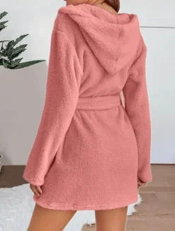 Sale Women's Pajamas Robe Bathrobe Robes Gown Pure Color Casual Comfort Soft Home Daily Bed Coral Fleece Coral Velvet Terry Warm Hoodie Long Sleeve Pocket Fall Winter Home Outfits Women Pajama-Setter