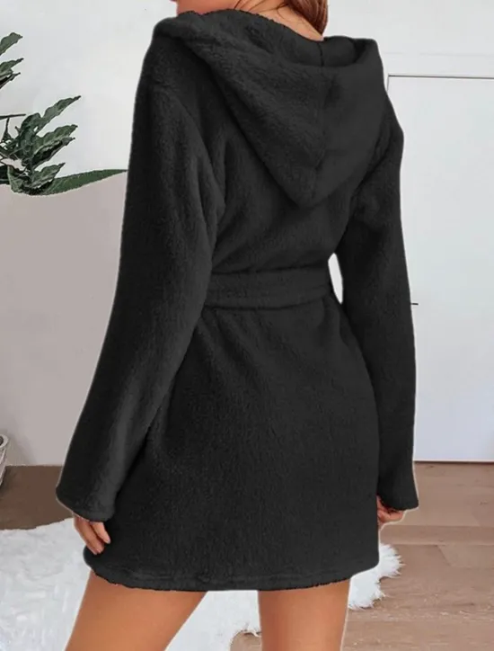 Sale Women's Pajamas Robe Bathrobe Robes Gown Pure Color Casual Comfort Soft Home Daily Bed Coral Fleece Coral Velvet Terry Warm Hoodie Long Sleeve Pocket Fall Winter Home Outfits Women Pajama-Setter