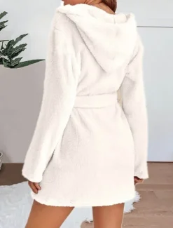 Sale Women's Pajamas Robe Bathrobe Robes Gown Pure Color Casual Comfort Soft Home Daily Bed Coral Fleece Coral Velvet Terry Warm Hoodie Long Sleeve Pocket Fall Winter Home Outfits Women Pajama-Setter