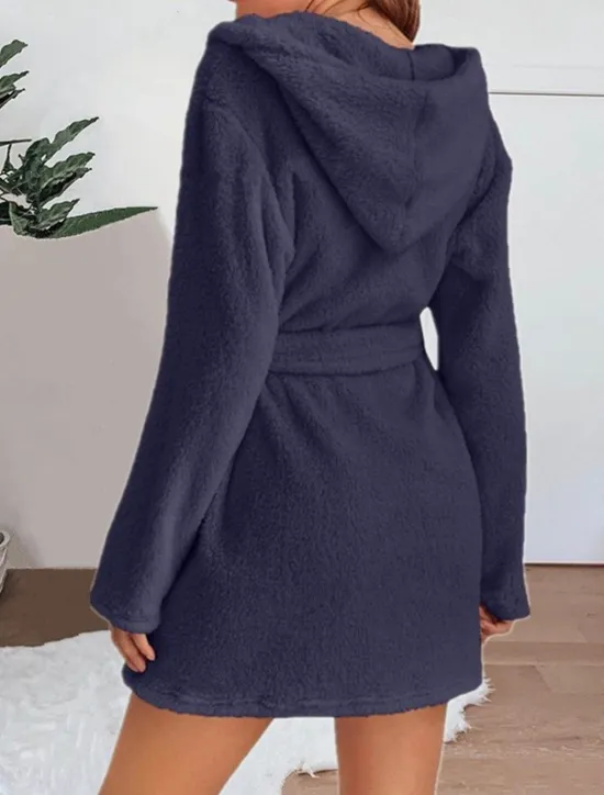 Sale Women's Pajamas Robe Bathrobe Robes Gown Pure Color Casual Comfort Soft Home Daily Bed Coral Fleece Coral Velvet Terry Warm Hoodie Long Sleeve Pocket Fall Winter Home Outfits Women Pajama-Setter
