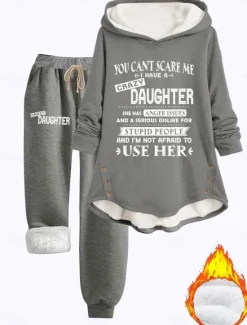 Clearance Women's Pajamas Set Fleece Lined 2 Pieces Hoodie Tracksuits Fleece Pants Long Sleeve Daily Hooded Letter Drawstring Print Casual Dark Pink Blue Gray Fall Regular Fit Women Two Piece Sets|Hoodies & Sweatshirts