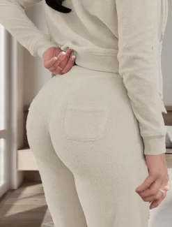 Women's Pajamas Sets 3 Pieces Pure Color Warm Fashion Plush Home Daily Bed Flannel Warm Breathable Hoodie Long Sleeve Hoodie Pant Fall Winter Home Outfits Women Pajama-Setter