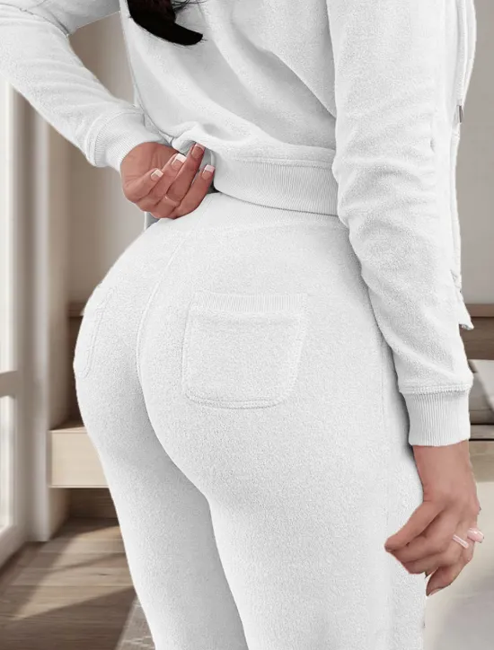 Women's Pajamas Sets 3 Pieces Pure Color Warm Fashion Plush Home Daily Bed Flannel Warm Breathable Hoodie Long Sleeve Hoodie Pant Fall Winter Home Outfits Women Pajama-Setter