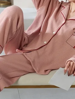 Sale Women's Pajamas Sets Letter Casual Comfort Home Daily Bed Cotton Breathable Lapel Long Sleeve Shirt Pant Button Pocket Fall Winter Home Outfits Women Pajama-Setter