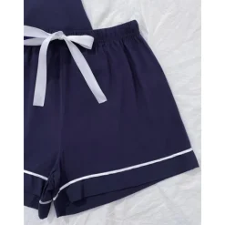 Best Women's Pajamas Sets Pure Color Fashion Comfort Home Daily Bed Rayon Breathable Lapel Short Sleeve Shirt Shorts Button Pocket Summer Spring Home Outfits Women Pajama-Setter