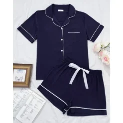 Best Women's Pajamas Sets Pure Color Fashion Comfort Home Daily Bed Rayon Breathable Lapel Short Sleeve Shirt Shorts Button Pocket Summer Spring Home Outfits Women Pajama-Setter
