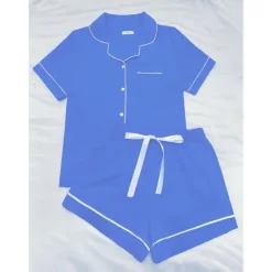 Best Women's Pajamas Sets Pure Color Fashion Comfort Home Daily Bed Rayon Breathable Lapel Short Sleeve Shirt Shorts Button Pocket Summer Spring Home Outfits Women Pajama-Setter