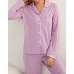 Outlet Women's Pajamas Sets Pure Color Fashion Basic Comfort Home Daily Bed Breathable Lapel Long Sleeve Shirt Pant Button Pocket Fall Winter Home Outfits Women Pajama-Setter