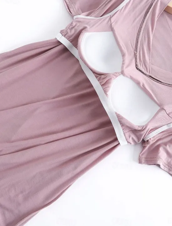 Clearance Women's Pajamas Sets Pure Color Fashion Simple Comfort Home Daily Bed Modal Breathable V Wire Short Sleeve T shirt Tee Pant Chest pads Summer Home Outfits Women Pajama-Setter
