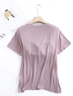 Clearance Women's Pajamas Sets Pure Color Fashion Simple Comfort Home Daily Bed Modal Breathable V Wire Short Sleeve T shirt Tee Pant Chest pads Summer Home Outfits Women Pajama-Setter