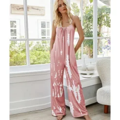 Outlet Women's Pajamas Tie Dye Simple Comfort Soft Home Bed Spandex Comfort Crew Neck Long Pant Pocket Summer Spring Home Outfits Women Sleepwear