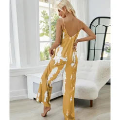 Outlet Women's Pajamas Tie Dye Simple Comfort Soft Home Bed Spandex Comfort Crew Neck Long Pant Pocket Summer Spring Home Outfits Women Sleepwear