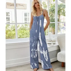 Outlet Women's Pajamas Tie Dye Simple Comfort Soft Home Bed Spandex Comfort Crew Neck Long Pant Pocket Summer Spring Home Outfits Women Sleepwear