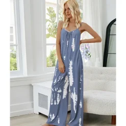 Outlet Women's Pajamas Tie Dye Simple Comfort Soft Home Bed Spandex Comfort Crew Neck Long Pant Pocket Summer Spring Home Outfits Women Sleepwear