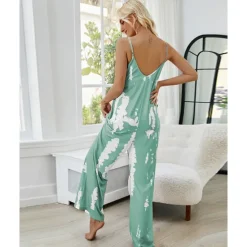 Outlet Women's Pajamas Tie Dye Simple Comfort Soft Home Bed Spandex Comfort Crew Neck Long Pant Pocket Summer Spring Home Outfits Women Sleepwear