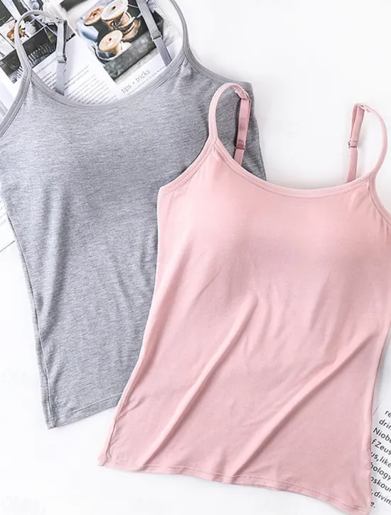 Online Women's Pajamas Top Pure Color Simple Comfort Daily Rayon Breathable Straps Sleeveless Strap Top Backless Chest pads Summer Spring Home Outfits Women Sleepwear