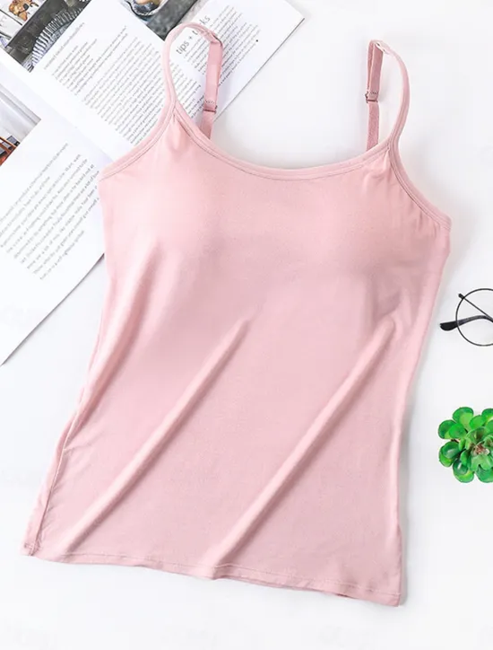 Online Women's Pajamas Top Pure Color Simple Comfort Daily Rayon Breathable Straps Sleeveless Strap Top Backless Chest pads Summer Spring Home Outfits Women Sleepwear