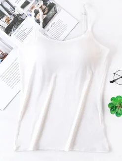 Best Women's Pajamas Top Pure Color Simple Comfort Daily Rayon Breathable Straps Sleeveless Strap Top Backless Chest pads Summer Spring Home Outfits Women Sleepwear