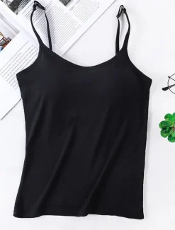 Best Women's Pajamas Top Pure Color Simple Comfort Daily Rayon Breathable Straps Sleeveless Strap Top Backless Chest pads Summer Spring Home Outfits Women Sleepwear