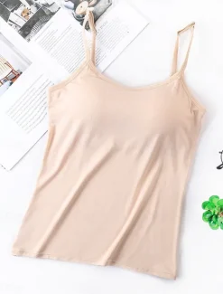 Best Women's Pajamas Top Pure Color Simple Comfort Daily Rayon Breathable Straps Sleeveless Strap Top Backless Chest pads Summer Spring Home Outfits Women Sleepwear